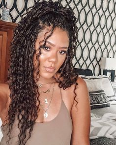 Box Braids Half Braided, Curly Braids For Black Women Curls, Treebraids With Human Hair, Boho Mermaid Box Braids, Scalp Braids With Curly Hair, Braided Roots Curly Ends, Individuals Braids For Black Women, Braids For Vacation, Individual Tree Braids With Human Hair