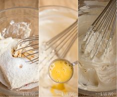 three pictures showing how to make whipped cream in a blender and mixing it together