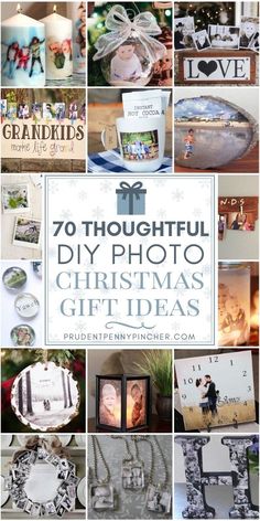 a collage of photos with the words 70 thoughtful diy photo christmas gift ideas