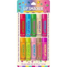 Indulge your senses with 10 Lip Smacker original & best flavored lip balms. Each lip balm is formulated to keep your lips soft and moisturized with lovin' lip smackin’ flavor and shine!  Since 1973, Lip Smacker has put smiles on lips around the globe.  Each carefully crafted lip balm is inspired by our endless flavors, variety of colors and 40+ years of evolving style.  The flavor combinations are endless – mix and match to find your own lip softening, smile inducing, deliriously happy moment be Raspberry Lips, Chapstick Lip Balm, Candy Lips, Flavor Combinations, Lip Balm Collection, Beauty Products Gifts, Flavored Lip Gloss, Lip Gloss Collection, Lip Balm Set