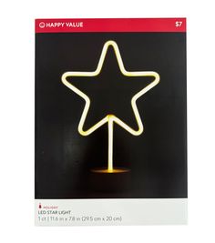 a neon sign with a star on it in the shape of a lamp that says happy value