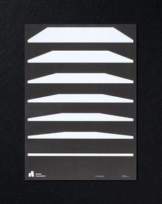 an abstract black and white poster with lines on the bottom half of it, in front of a dark background