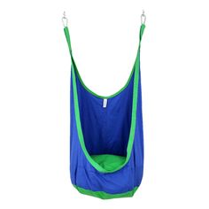 a blue and green hanging chair