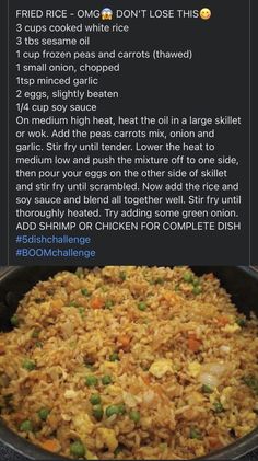 the recipe for fried rice in a skillet