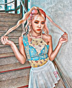 a digital painting of a girl with pink hair