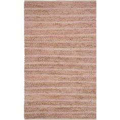 a pink and beige rug with horizontal stripes on the bottom, in front of a white background