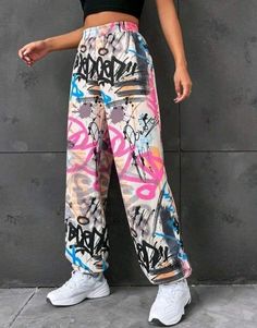 Graffiti Prints, Printed Joggers, Printed Trousers, Printed Jeans, Trouser Style, Women Pants Casual, Mode Inspiration, Stylish Fashion, High Waisted Pants