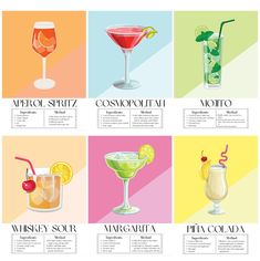 the different types of cocktails are shown in this poster