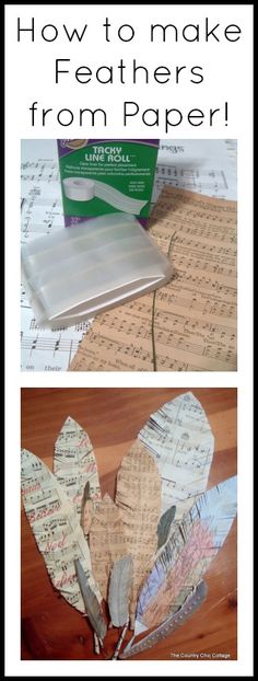 how to make feathers from paper with pictures and instructions for making them out of sheet music