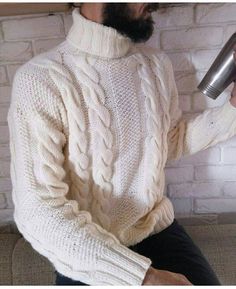 Warm and beautiful men's handmade sweater. I will create it according to your measurements (I will send a sample of measurements). Warm, soft, pleasant to the body. Production time - 7-10 days. White Sweater Outfits, White Sweater Outfit, Crochet Men, Turtle Neck Men, Sweater Outfits Fall, White Tennis Shoes, Mens Pullover, Pullover Sweater Men, Handmade Sweater