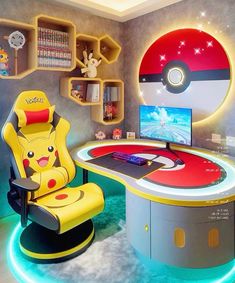 Pokemon Chair, Gaming Room Setup Ideas, Nintendo Room, Room Setup Ideas, Boys Bedroom Makeover, Modern Recliner