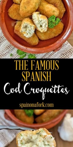 the famous spanish food is served in a bowl with bread croutons and parmesan cheese