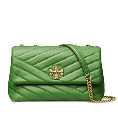 Nwt Tory Burch Kira Chevron Small Leather Shoulder Bag - Sold Out, Hard To Find! Color: Basil (Green) W/ Goldtone Hardware (Also Available In Our Store Fudge Brown, Rainwater Blue, Devon Sand And Gray Heron Colors) - 100% Authentic Guaranteed! - Brand New With Tag Attached, Never Been Used, Comes With Dust Bag! - Excellent Gift Idea! A Chevron Patterned Silhouette With Standout Logo Detailing, Tory Burch's Leather Shoulder Bag Is A Timeless Piece: Genuine, Smooth, Leather Gold-Tone Logo Emblem A Tory Burch Kira Chevron, Kira Chevron, Tory Burch Kira, Brown Handbag, Tory Burch Bag, Small Crossbody Bag, Small Shoulder Bag, Quilted Leather, Leather Chain