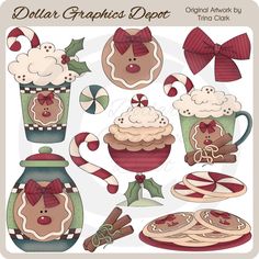 christmas cookie and hot chocolate clipart set for scrapbooking, cards or crafts