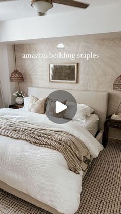 a bed room with a neatly made bed next to a window and a ceiling fan