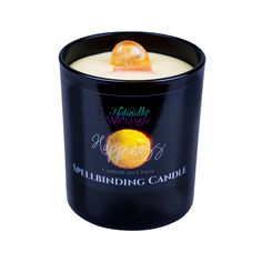 🖤 Key Features 🖤 ‣Cast Your Own Happiness Spell With A Sacred Spellbinding Candle ‣Features Natural Crackling Wooden Wick (From The Maple Tree) ‣Includes Citrine Happiness Crystal, Happiness Spell Card, Stainless Mirrored Lid & Classy Gift Box ‣Scented With Caribbean Curse; A Wild Exotic Fruit Infusion ‣🌿 Natural Soy Wax | 🐇 Cruelty Free | Ⓥ Vegan | 🇬🇧 Made In UK 🖤 Cast The Happiness Spell In 3 Simple Steps 🖤 ‣STEP 1 - Twist and pull the Citrine Crystal from the spellbound surface to ene Happiness Spell, Candle Lid, Spell Candle, Candle Gift Box, Fruit Infused, Ritual Candles, Candle Spells, Exotic Fruit, Black Candles