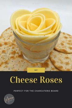 cheese roses in a glass bowl on top of crackers