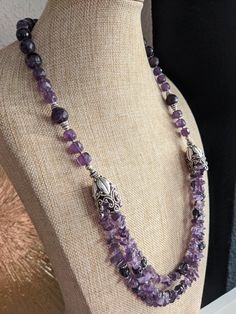 - Natural Amethyst 70 cm Necklace. - Gems Info: amethyst, hematite, good quality, high luster Natural Necklace, Beautiful Beaded Necklaces, Beads Collection, Hematite Necklace, Nature Necklace, Jewelry Bridesmaid, Hippie Jewelry, Necklace Gemstone, Amethyst Necklace