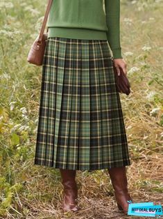 Green Plaid Printed Vintage Casual A-line Skirt Printed Casual Dresses, Weekly Outfits, Vestidos Vintage, Vintage Casual, Green Skirt, Classic Outfits, Plaid Skirts, Green Plaid, Modest Dresses