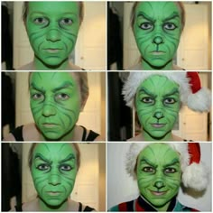 Grinch Makeup, Grinch Halloween, Dark Green Paint, Grinch Costumes, Christmas Face Painting, Grinch Christmas Party, Whoville Christmas, Makeup Pictorial, Grinch Party