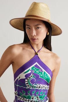 Versatile and effortless, Valentino's sunhat will go with all your favorite summer outfits. Woven from beige straw, it's trimmed with brown leather for a refined finish. The label's signature gold-tone 'VLOGO' will shimmer in the sunshine. Corduroy Bucket Hat, Straw Panama Hat, Woven Hat, Straw Hat Beach, Designer Hats, Leather Hats, Top Designer Brands, The Sunshine, Hat Designs