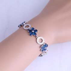 Love Monologue Blue & White Bracelets-Bracelets-Unknown-TouchyStyle  Love Monologue New Design Blue & White Cubic Zirconia Flower Link Bracelets for Women Chain Length 18.5CM B0091 Free Jewelry Bag. Colour Stone