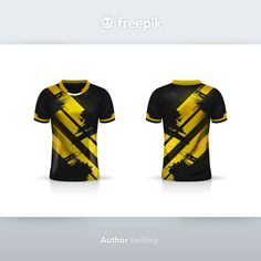 a black and yellow t - shirt with the words freepik on it