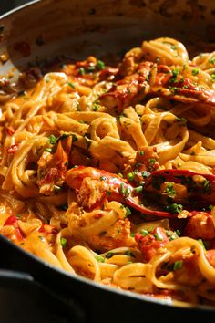 the pasta dish is prepared and ready to be eaten in the oven or on the stove