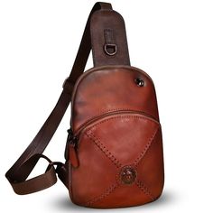 PRICES MAY VARY. GENUINE LEATHER - This crossbody sling bag is made from genuine cow leather, feels luxury and comfortable SPECIAL DESIGN - Special color matching style make this crossbody bag unique FUNCTIONAL DESIGN - 1 main zip compartment(1 zip pocket & 1 slot pocket), 1 front zip pocket ,1 back zip pocket Dimension -6.69" x 3.54" x 10.23" /17cm*9cm*26cm LxWxH Great Gift - The retro color makes it suitable for a variety of clothes and occasions. It's a great gift for anniversaries, Valentine Luxury Shoulder Chest Bag For Daily Use, Luxury Shoulder Chest Bag With Adjustable Strap, Luxury Leather Crossbody Backpack, Luxury Travel Chest Bag With Adjustable Strap, Luxury Chest Bag With Adjustable Strap For Travel, Luxury Soft Leather Crossbody Backpack, Brown Leather Satchel Chest Bag, Luxury Leather Shoulder Bag With Single Strap, Luxury Leather Chest Bag For Travel