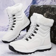 Category:Boots; Upper Materials:PU; Season:Winter; Heel Type:Flat Heel; Gender:Women's; Toe Shape:Round Toe; Type:Booties Ankle Boots,Fleece Lined; Style:Comfort,Casual; Heel Height(inch):<1; Outsole Materials:Rubber; Occasion:Daily; Closure Type:Elastic Band; Pattern:Solid Color; Listing Date:10/15/2023; 2024 Trends:Snow Boots,Plus Size,Waterproof Boots Winter Flats, Hiking Boots Women, Winter Ankle Boots, Outdoor Boots, Estilo Chic, Ankle Boots Flat, Boots Women Fashion, Snow Boots Women, Winter Snow Boots