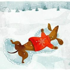 a drawing of a dog wearing a sweater in the snow