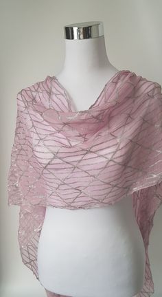 Pink chiffon crinkle shawl with silver sequins pattern made with silver thread embroidery. Please note this is slightly faulty, a few snags and beads missing, see last few photos, therefore reduced £45, normally £69.  Last one available  Very elegant.  Gift it or keep it.  Size is approximate  Monitor colour is not accurate. Luxury Pink Shawl For Festive Occasions, Pink Dress Grey Shawl, Silver Shawl, Pink Shawl, Emerald Dresses, Chiffon Shawl, Embroidered Scarf, Pink Wrap, Bridal Wrap