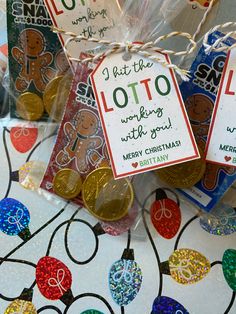 some christmas candy wrapped in cellophane and tied with twine