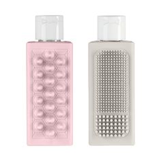 Keep up your skin and scalp routine with massage-brush travel bottles., Keep up with your beauty routine whenever you’re on the road with this two-piece travel bottle set from TravelSmart® by Conair. Each bottle has a secure snap-closure top and holds 2.4 ounces of liquid facial or body wash, shampoo, or conditioner. One bottle features wide, raised bristles, perfect for lathering up hair and stimulating the scalp with a deep massage and thorough cleaning. The other has two types of smaller soft Pink Skincare, Refillable Perfume Bottle, Long Weekend Getaways, Travel Bottle Set, Deep Massage, Travel Hairstyles, Perfume Atomizer, Travel Size Bottles, Travel Bottles