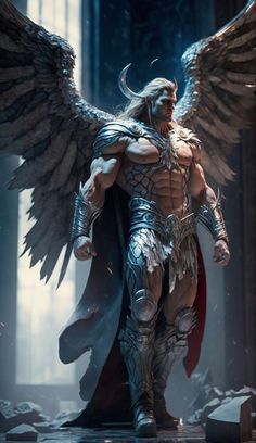 a man dressed as an angel with huge wings