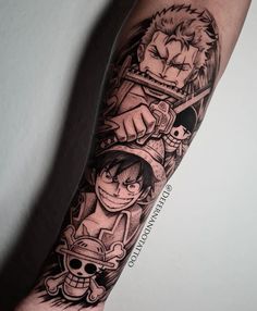 an arm with some anime characters on it