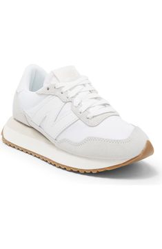 New Balance 237 Athletic Sneaker (Women) | Nordstromrack White New Balance Sneakers Outfit, Simple Tennis Shoes, Cream Running Shoes, Women’s White Tennis Shoes, Cute Shoes Womens, Good Everyday Shoes, Basic Everyday Shoes, New Balance Business Casual, New Balance Shoes Platform