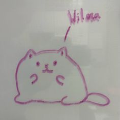 a drawing of a cat with the word'villa'written in pink on it