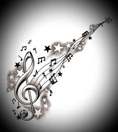 an abstract music note with stars and musical notes