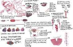 a hand drawn sketch of various facial expressions and features on the face, eyes, lips, nose, mouth