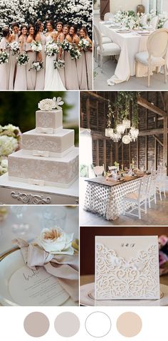 a collage of wedding pictures with different colors and designs on them, including the bride's cake