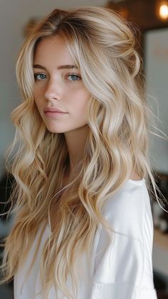 24 Prom Hairstyles That Exude Grace and Class Long Hair Down Styles Wedding, Wedding Hair Relaxed, Half Up Waves Wedding Hair, Wedding Hairstyles Half Up Half Down Long Hair, All Down Wedding Hair Down Hairstyles, Wedding Hairstyles Timeless, Loose Beach Waves Wedding Hair, Half Up Wedding Hairstyles Front View, Retro Bride Hairstyles