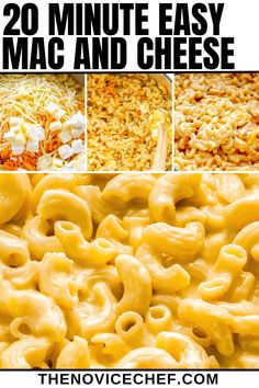 macaroni and cheese collage with the words 20 minute easy mac and cheese