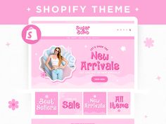 the shopify theme is pink and has an image of a woman's body on it