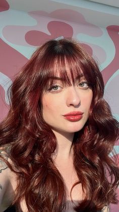 Deep Red Hair Color, Bangs Inspo, Copper Hair Dark, Haircolor Ideas, Deep Red Hair, Peach Hair, Dark Copper, Hair Affair, Fancy Hairstyles