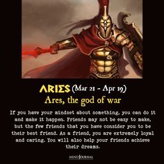 an image of a man in armor with the words aries mar 21 - apr 19