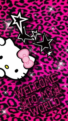 an image of hello kitty wallpaper with stars and leopard print on the back ground