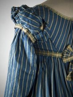 1815 striped dress of dark blue from the Nordic Museum. 1950 Clothes, 19th Century Dresses, Empire Clothing, Period Fashion