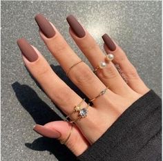 Acrylic Nails Natural, Ombre Acrylic, Brown Acrylic Nails, 2023 Nails, Nails Matte, Brown Acrylic, Fall Gel Nails, Cute Nails For Fall, Fall Acrylic Nails