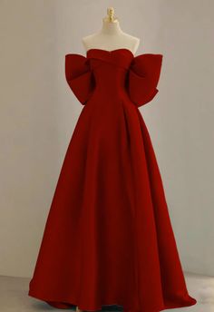 A-Line Sweetheart Neck Satin Burgundy Long Prom Dress, Burgundy Long Formal Dress Long Red Formal Dress, Red Ball Gown Dress, Ball Gown Styles, Wedding Red Dress, Long Red Dresses, Dresses With Bows, Wine Red Prom Dress, Red Bridal Gown, Red Wine Dress